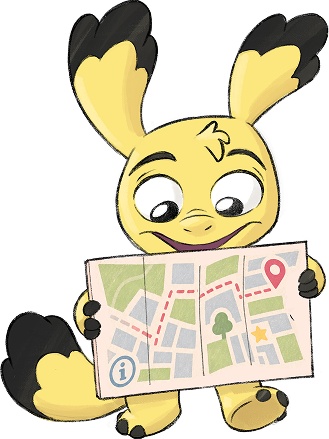 Courage bekijkt een plattegrond